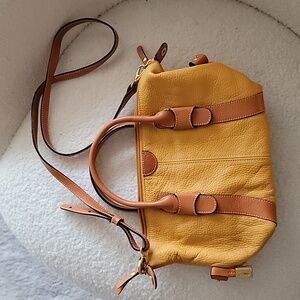 Brics Italian leather pebbled gold and brown crossbody petite bag